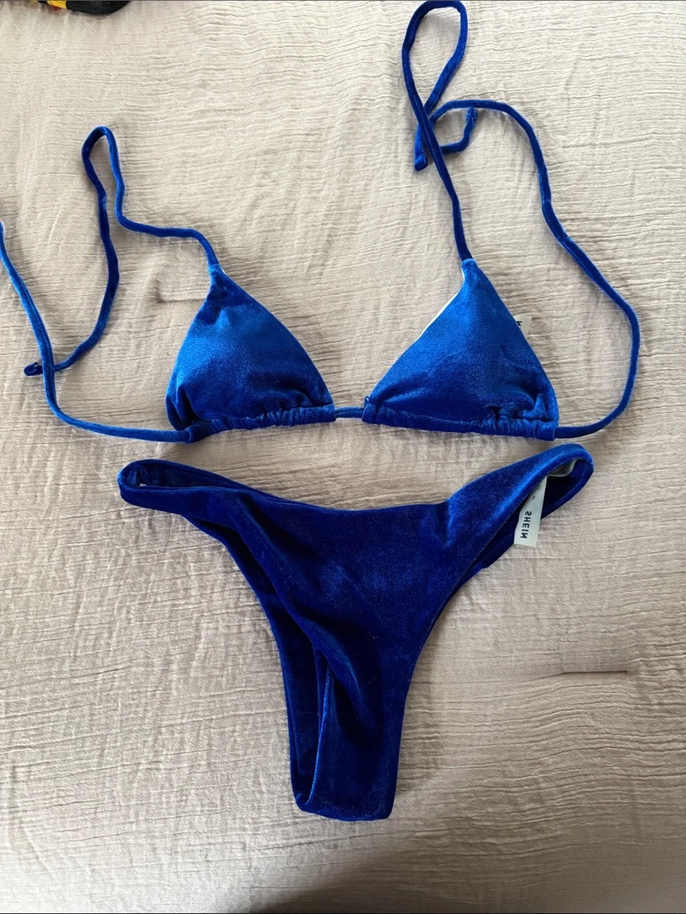 SHEIN Royal Blue Velvet Triangle Bikini Set